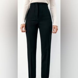 Zara High Waisted Pants S Small NEW NWT Straight Leg Trousers Pleated Black